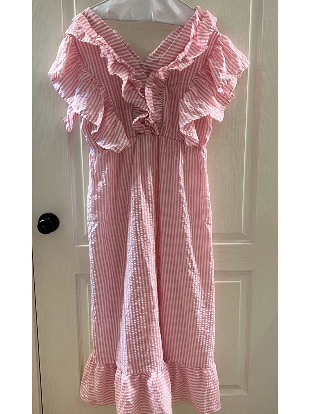 Pink & White Striped Ruffle Maxi Dress